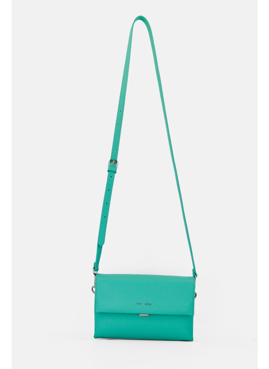 Women Brand Logo Cross Body Bag, Aqua Green