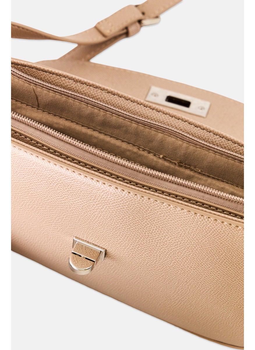 Women Brand Logo Crossbody Bag, Taupe
