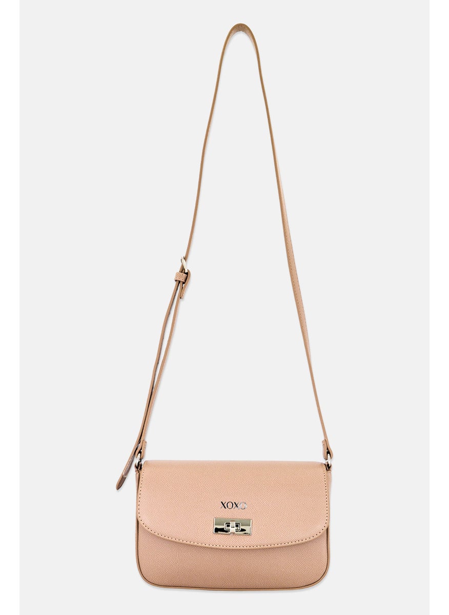 Women Brand Logo Crossbody Bag, Taupe