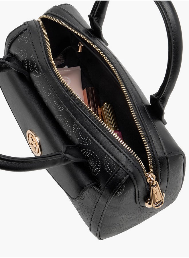 Women's Perforate Textured Tote Bag with Double Handle and Zip Closure
