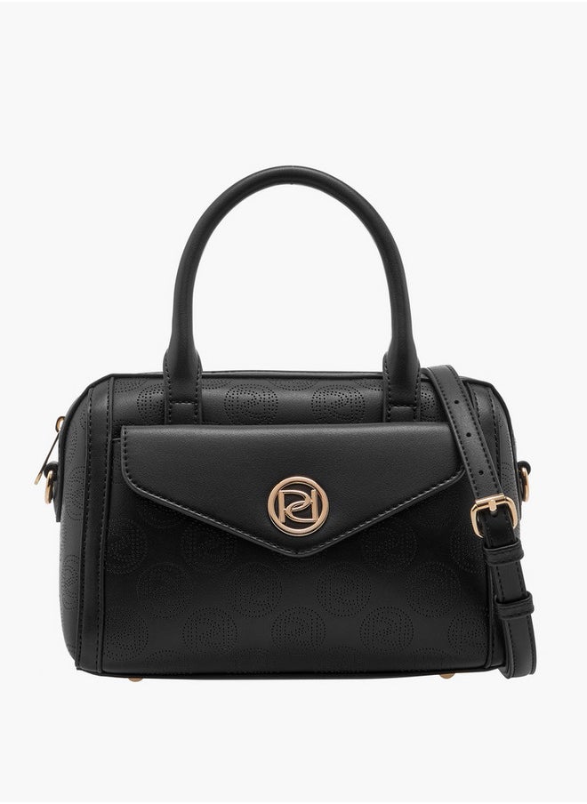 Women's Perforate Textured Tote Bag with Double Handle and Zip Closure