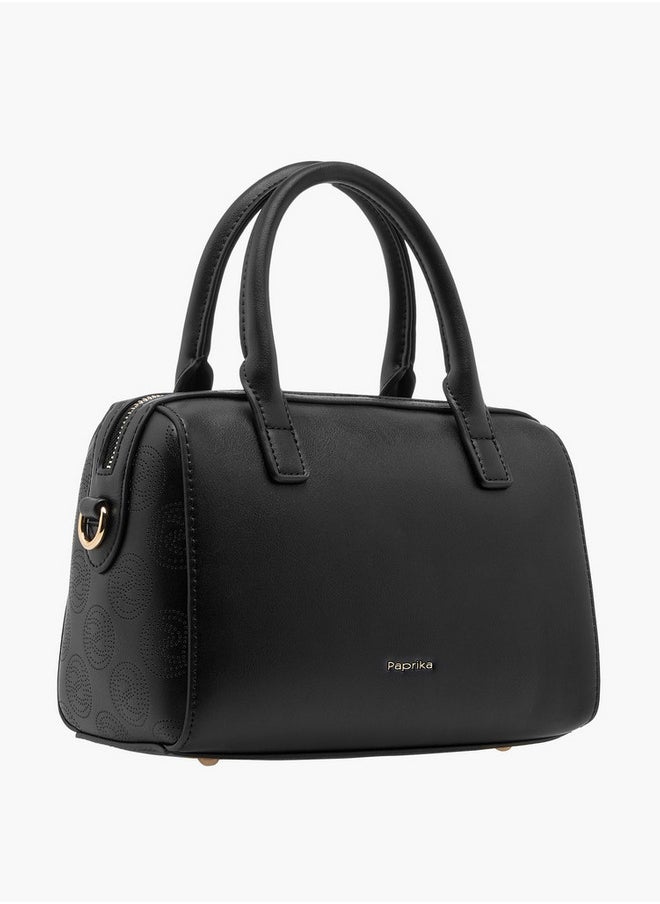Women's Perforate Textured Tote Bag with Double Handle and Zip Closure