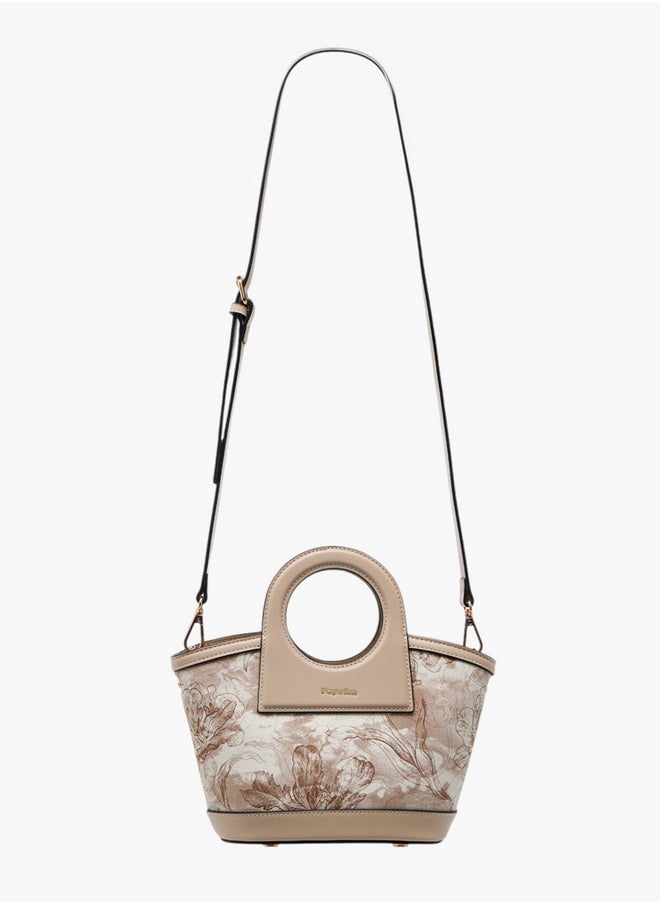 Women's Floral Print Tote Bag with Detachable Strap and Zip Closure
