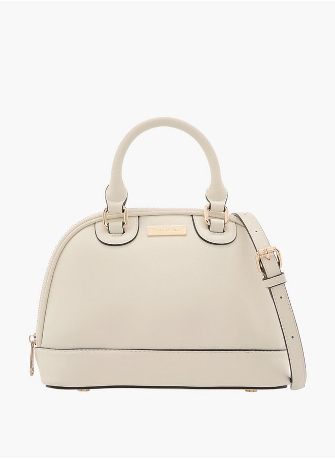 Women's Solid Tote Bag with Detachable Strap and Zip Closure