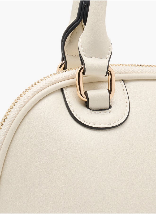 Women's Solid Tote Bag with Detachable Strap and Zip Closure