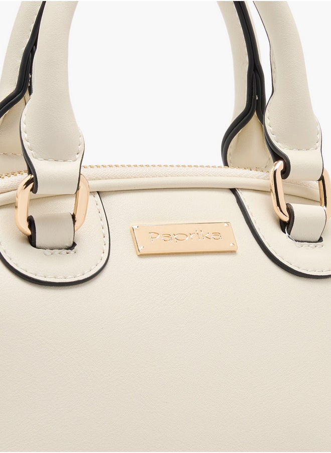 Women's Solid Tote Bag with Detachable Strap and Zip Closure