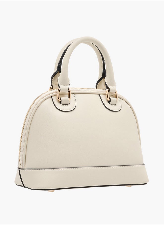 Women's Solid Tote Bag with Detachable Strap and Zip Closure