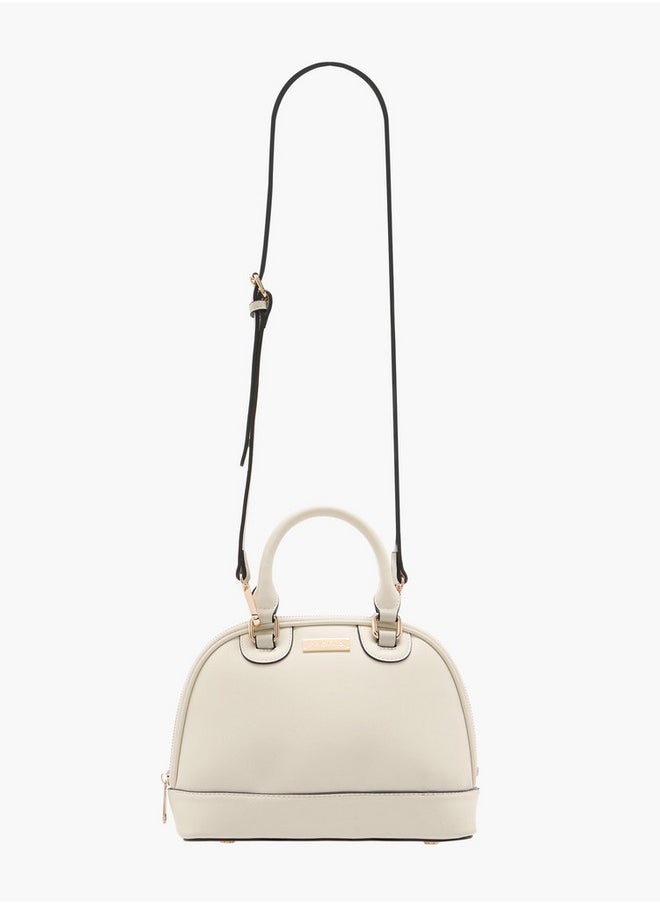 Women's Solid Tote Bag with Detachable Strap and Zip Closure