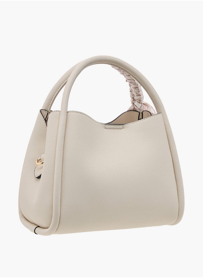 Solid Tote Bag with Adjustable Strap and Scarf Accent