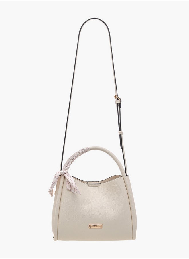 Solid Tote Bag with Adjustable Strap and Scarf Accent