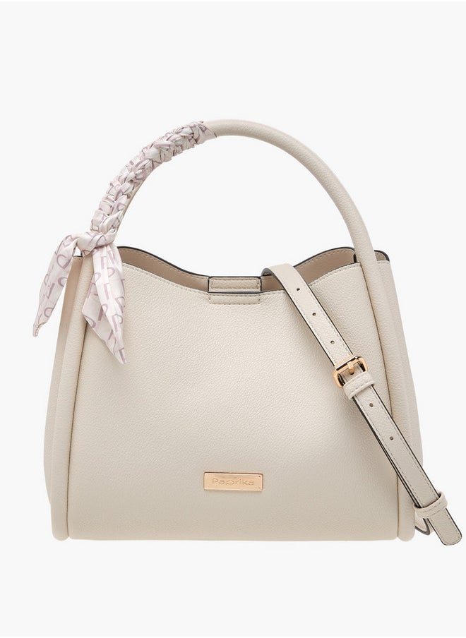 Solid Tote Bag with Adjustable Strap and Scarf Accent