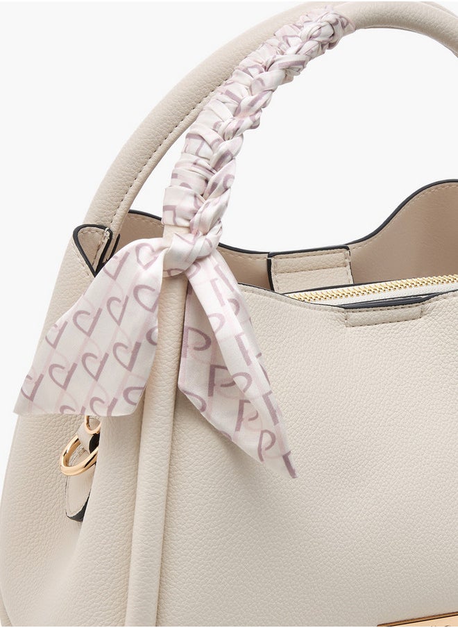 Solid Tote Bag with Adjustable Strap and Scarf Accent
