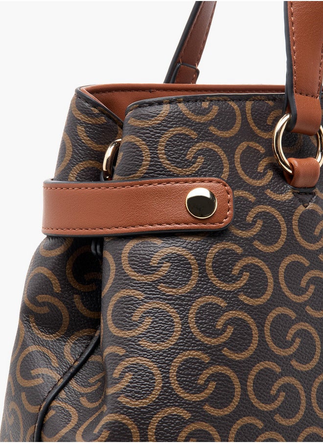 Monogram Print Crossbody Bag with Zip Closure and Adjustable Strap