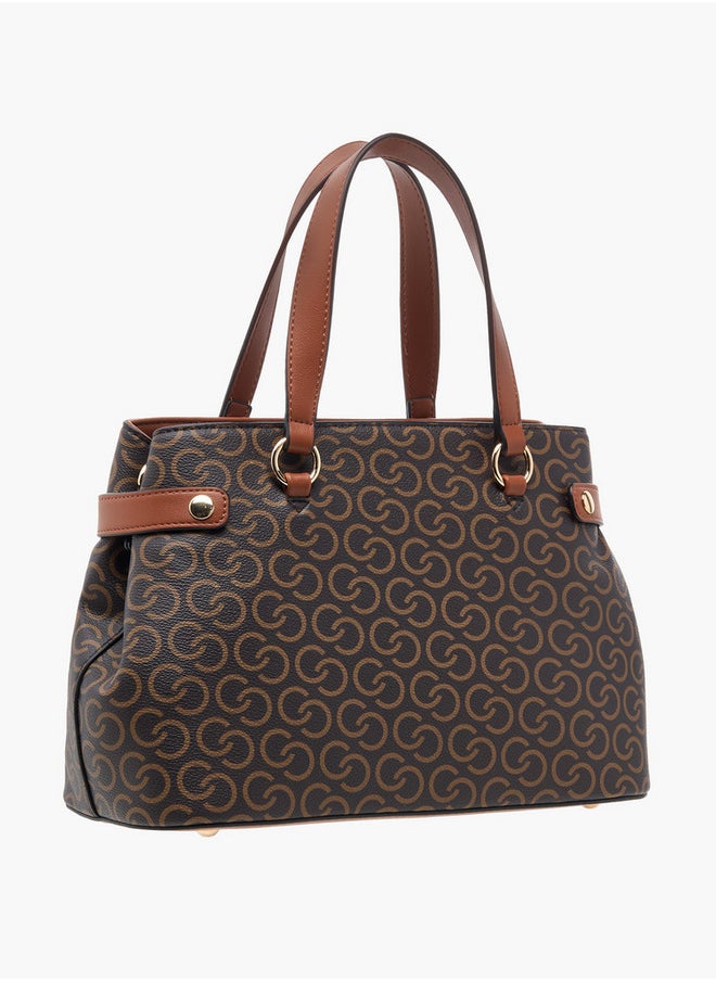 Monogram Print Crossbody Bag with Zip Closure and Adjustable Strap