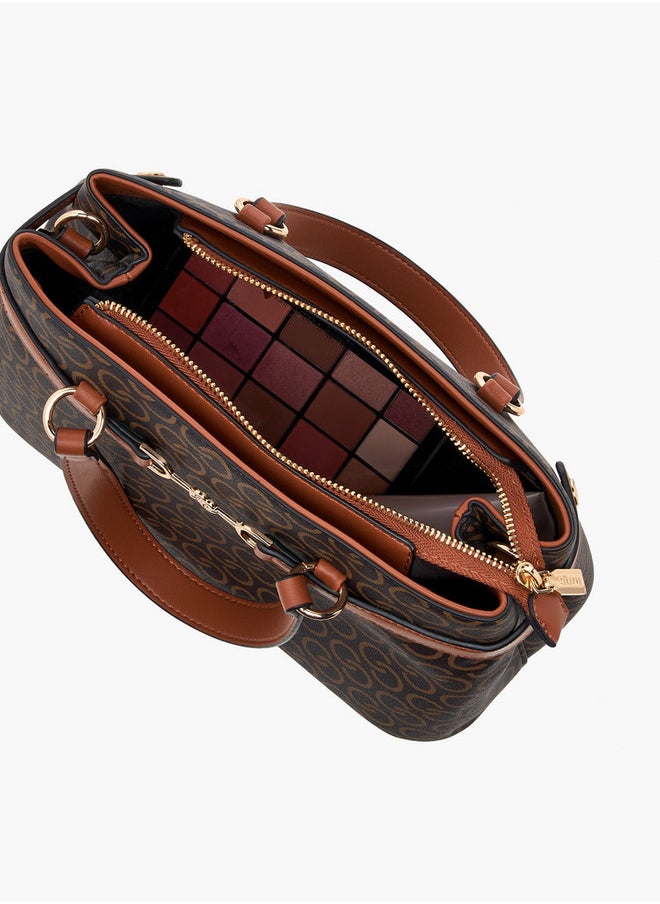 Monogram Print Crossbody Bag with Zip Closure and Adjustable Strap