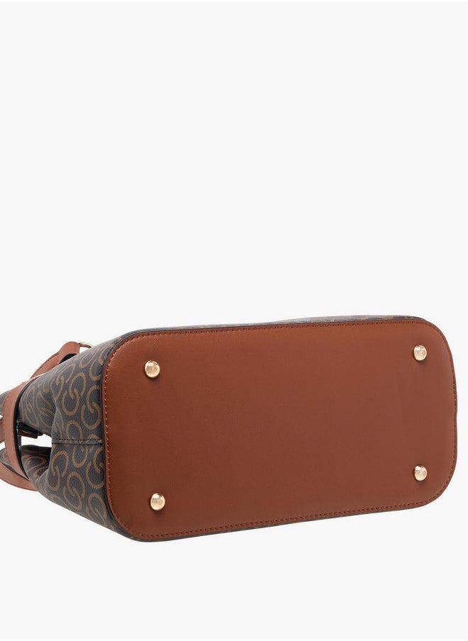 Monogram Print Crossbody Bag with Zip Closure and Adjustable Strap