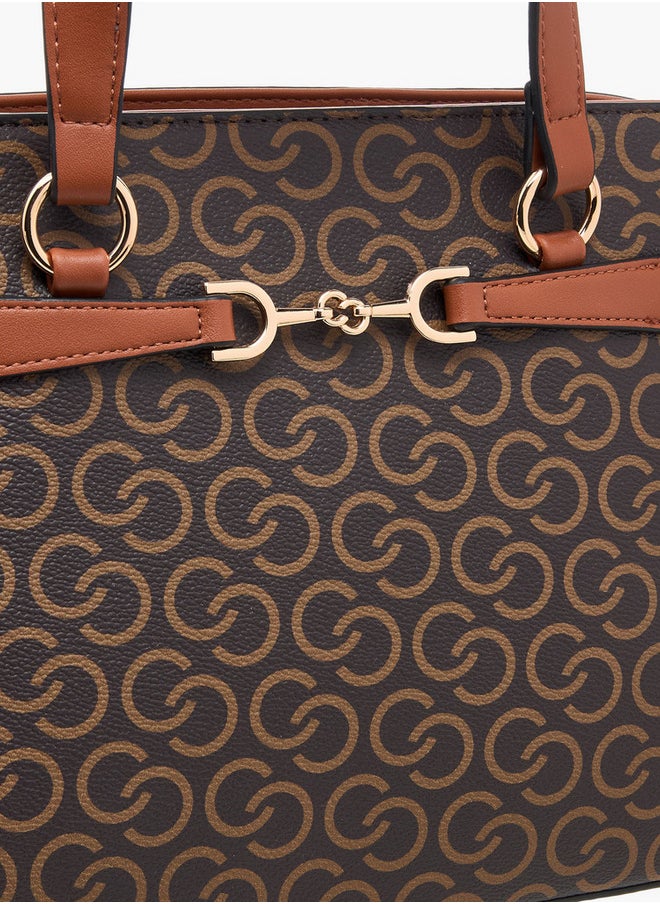 Monogram Print Crossbody Bag with Zip Closure and Adjustable Strap