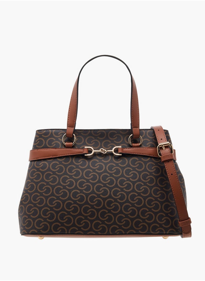 Monogram Print Crossbody Bag with Zip Closure and Adjustable Strap