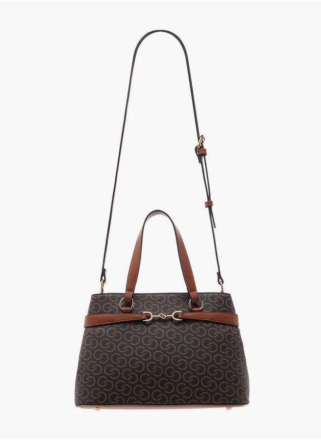 Monogram Print Crossbody Bag with Zip Closure and Adjustable Strap
