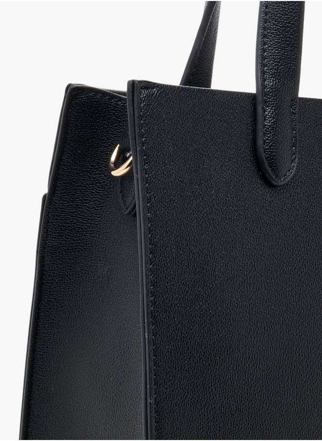 Solid Tote Bag with Double Handles and Detachable Strap