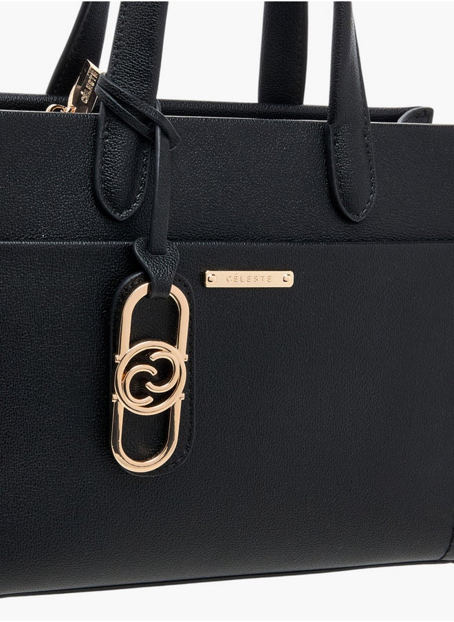 Solid Tote Bag with Double Handles and Detachable Strap