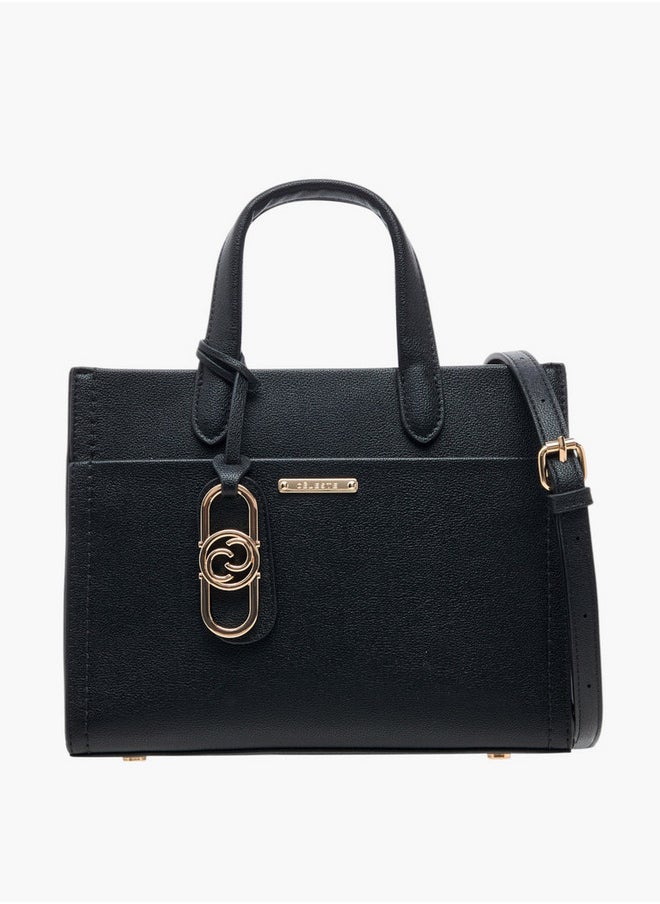 Solid Tote Bag with Double Handles and Detachable Strap
