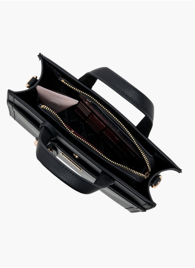 Solid Tote Bag with Double Handles and Detachable Strap