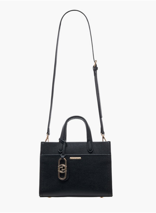 Solid Tote Bag with Double Handles and Detachable Strap