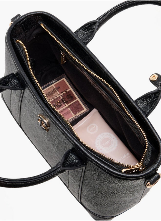 Women's Textured Tote Bag with Double Handle and Zip Closure