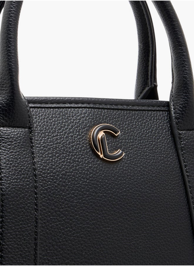 Women's Textured Tote Bag with Double Handle and Zip Closure