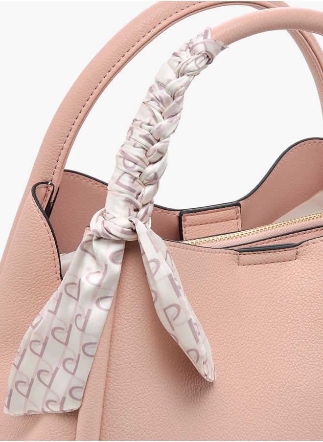 Solid Tote Bag with Adjustable Strap and Scarf Accent