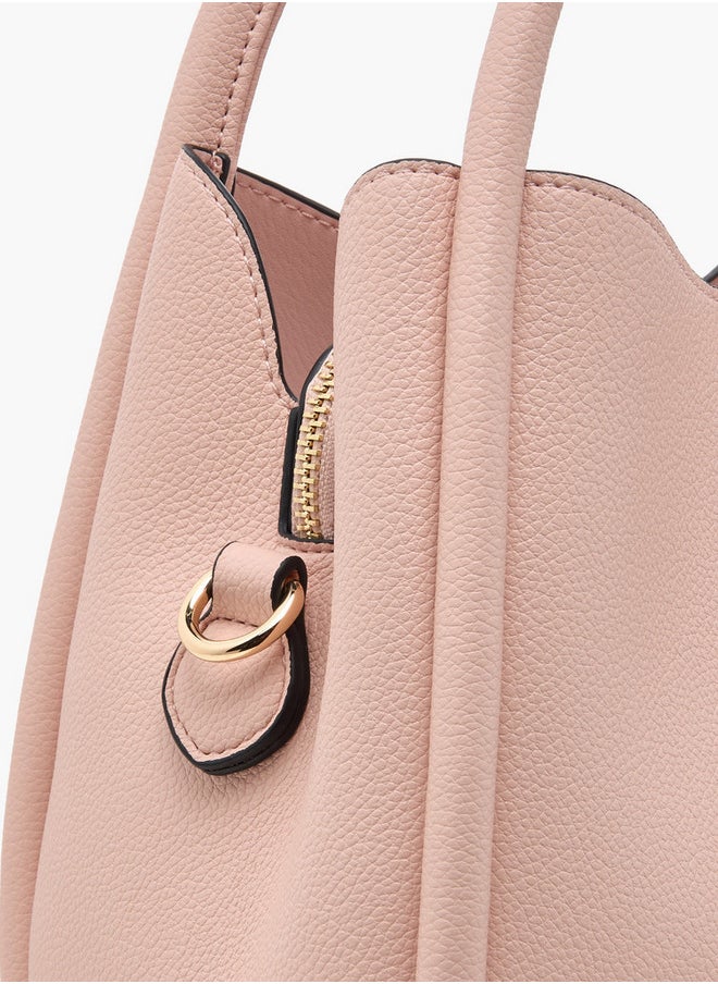 Solid Tote Bag with Adjustable Strap and Scarf Accent