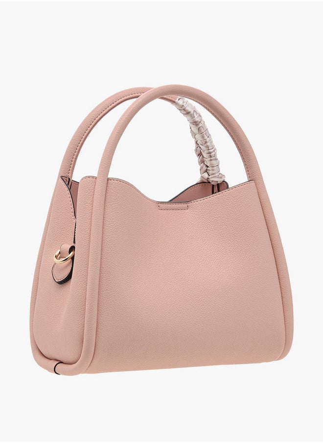 Solid Tote Bag with Adjustable Strap and Scarf Accent