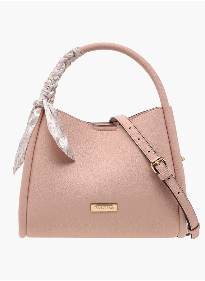 Solid Tote Bag with Adjustable Strap and Scarf Accent