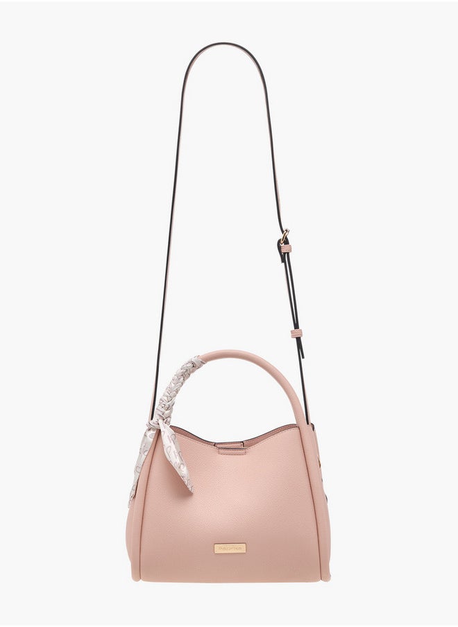 Solid Tote Bag with Adjustable Strap and Scarf Accent