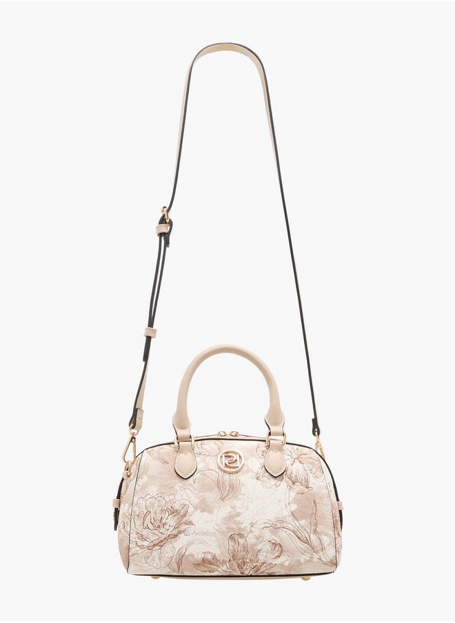 Women's Floral Print Tote Bag with Double Handle and Zip Closure
