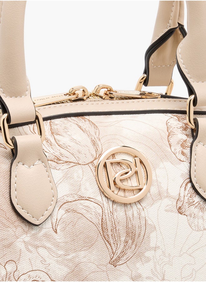 Women's Floral Print Tote Bag with Double Handle and Zip Closure