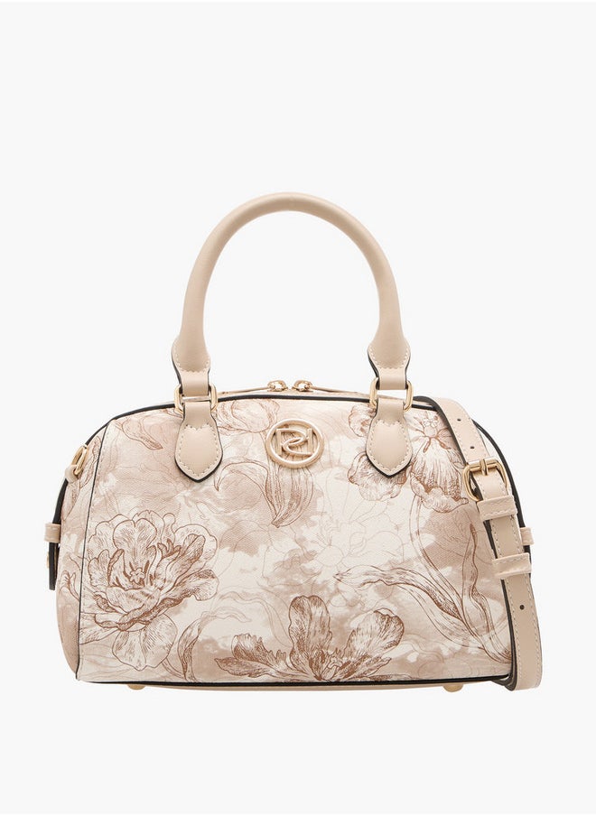 Women's Floral Print Tote Bag with Double Handle and Zip Closure