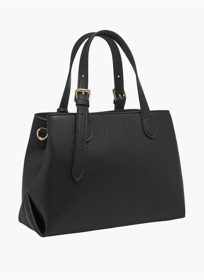 Solid Tote Bag with Double Handles and Detachable Strap