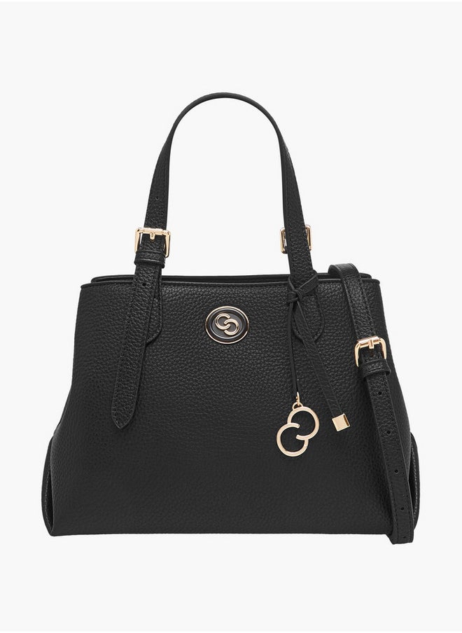 Solid Tote Bag with Double Handles and Detachable Strap