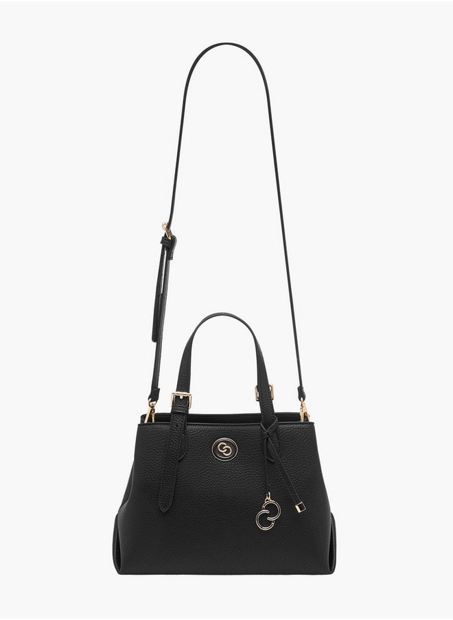 Solid Tote Bag with Double Handles and Detachable Strap