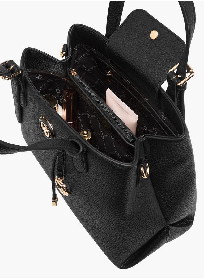 Solid Tote Bag with Double Handles and Detachable Strap