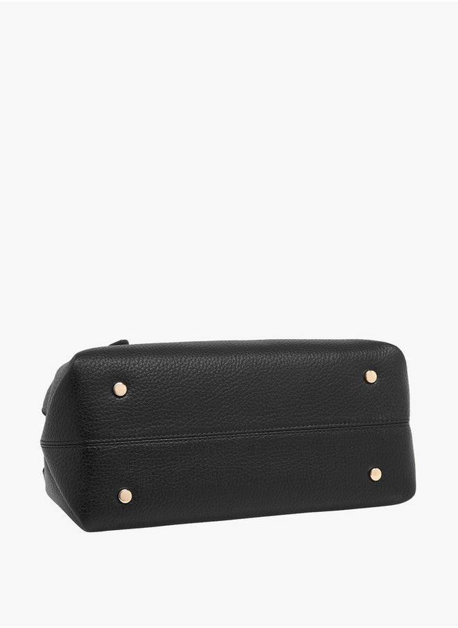 Solid Tote Bag with Double Handles and Detachable Strap