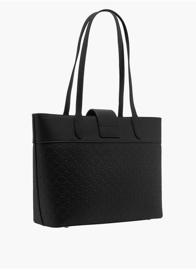 Women's Monogram Embossed Tote Bag with Double Handle and Zip Closure