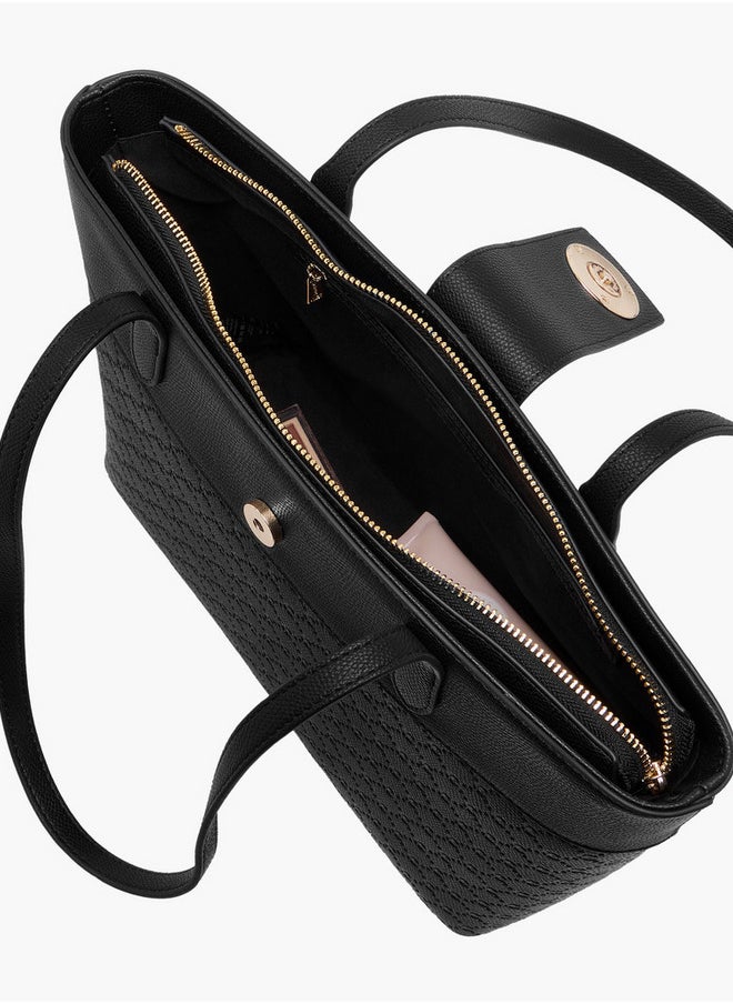 Women's Monogram Embossed Tote Bag with Double Handle and Zip Closure
