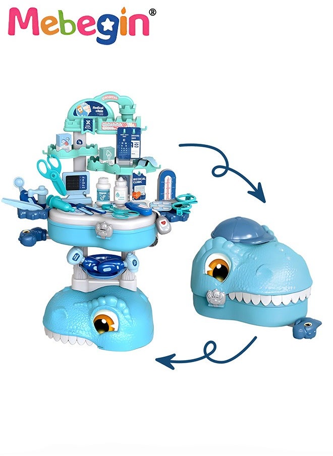 45 Pcs Dinosaur-shaped Medical Playset with Trolley Case and Bag, 3 in 1 Medical-themed Pretend Toy, Simulation Play Doctor Toys Set with Various Accessaries, Creative Safety Play House Toys, Ideal