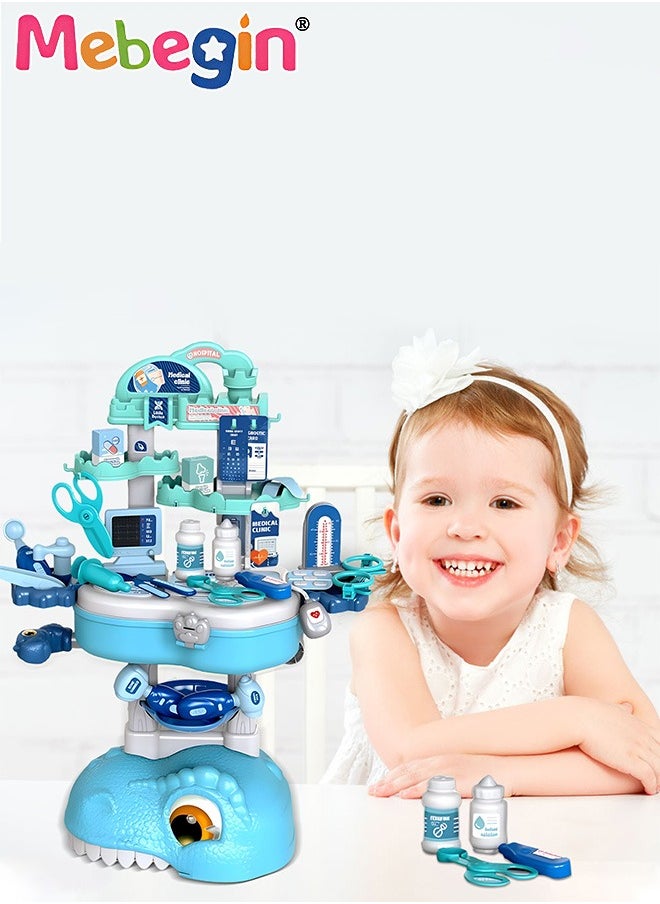 45 Pcs Dinosaur-shaped Medical Playset with Trolley Case and Bag, 3 in 1 Medical-themed Pretend Toy, Simulation Play Doctor Toys Set with Various Accessaries, Creative Safety Play House Toys, Ideal