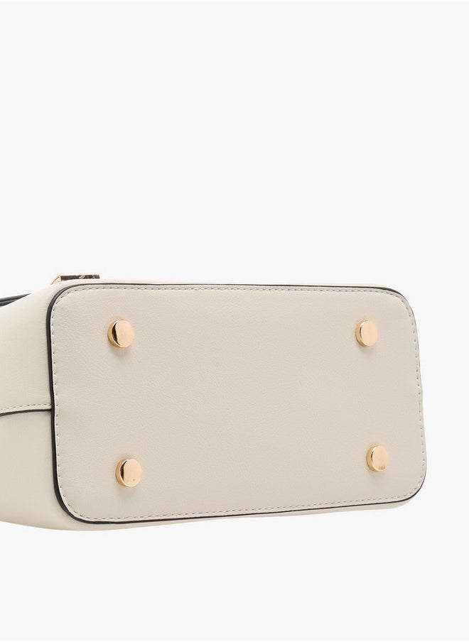 Women's Solid Satchel Bag with Grab Handle and Button Closure