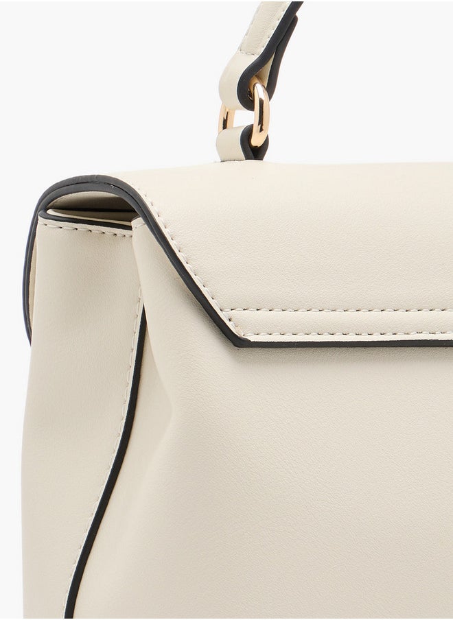 Women's Solid Satchel Bag with Grab Handle and Button Closure