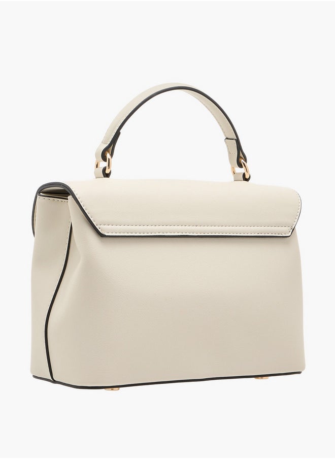 Women's Solid Satchel Bag with Grab Handle and Button Closure